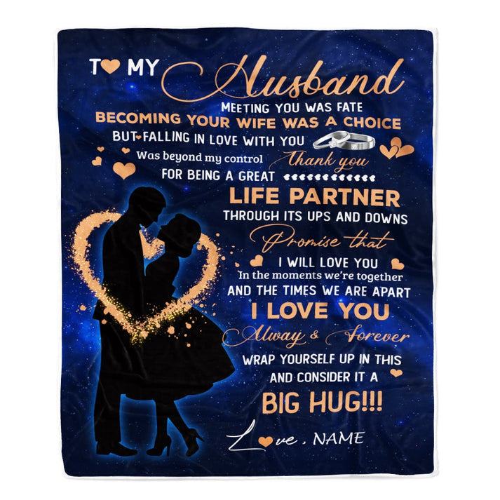 To My Husband Blanket From Wife Thank you It A Big Hug Husband Anniversary Wedding Day Valentines Christmas Fleece Throw Blanket (SKU2602-84)