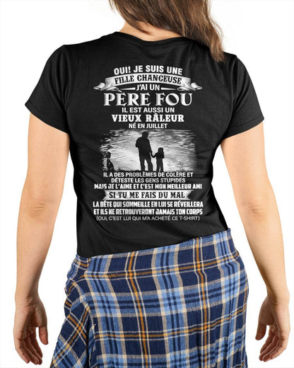 JUILLET - T-SHIRT CADEAU POUR FILLE - PAPA GÉNIAL ET VIEUX RÂLEUR - CADEAU SPÉCIAL POUR VOTRE FILLE - HL07 (SKU2605-159-07)