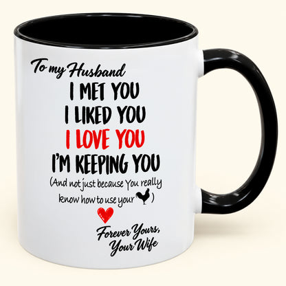 To My Husband, I Met You, I Liked You, L Love You, I'm Keeping You - Funny Christmas 2026 - Gift Accent Coffee Mug (SKU2610-146)