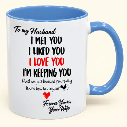 To My Husband, I Met You, I Liked You, L Love You, I'm Keeping You - Funny Christmas 2026 - Gift Accent Coffee Mug (SKU2610-146)