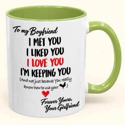 To My Boyfriend – I'm Keeping You Forever – Funny Love Gift From Girlfriend – Accent Coffee Mug (SKU2610-183)