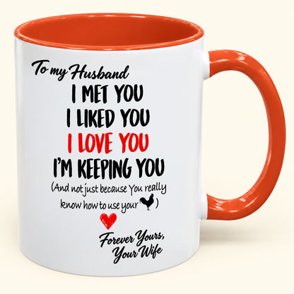 To My Husband, I Met You, I Liked You, L Love You, I'm Keeping You - Funny Christmas 2026 - Gift Accent Coffee Mug (SKU2610-146)