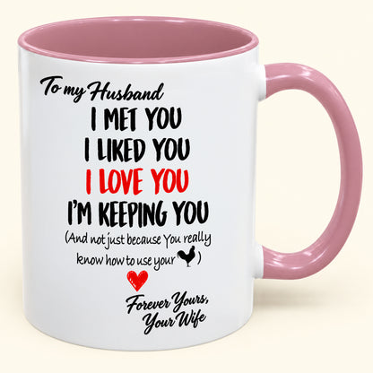 To My Husband, I Met You, I Liked You, L Love You, I'm Keeping You - Funny Christmas 2026 - Gift Accent Coffee Mug (SKU2610-146)