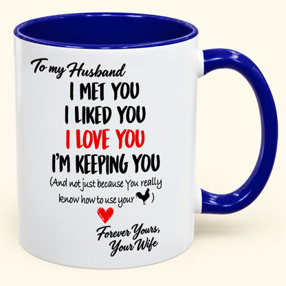 To My Husband, I Met You, I Liked You, L Love You, I'm Keeping You - Funny Christmas 2026 - Gift Accent Coffee Mug (SKU2610-146)