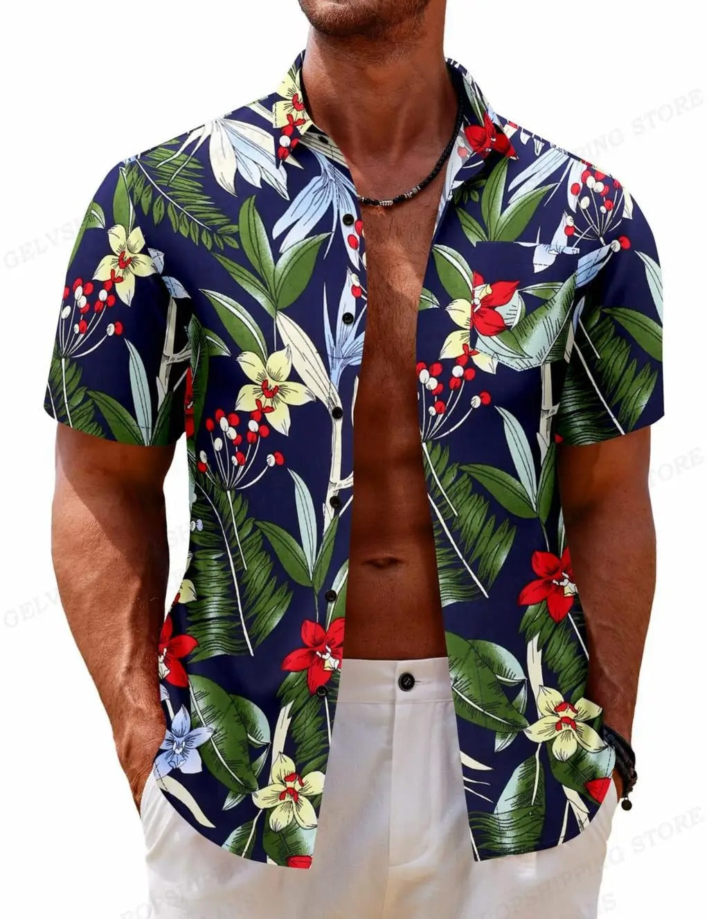 Hawaiian Shirt – Single-Breasted Tropical Shirt for Beach & Casual Wear