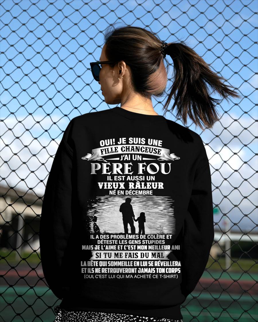 DÉCEMBRE - T-SHIRT CADEAU POUR FILLE - PAPA GÉNIAL ET VIEUX RÂLEUR - CADEAU SPÉCIAL POUR VOTRE FILLE - HL12 (SKU2605-159-12)