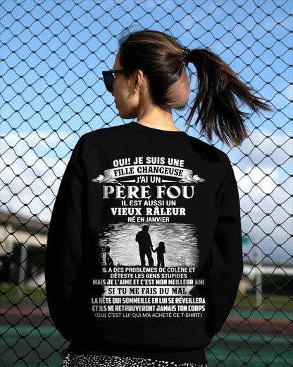 JANVIER - T-SHIRT CADEAU POUR FILLE - PAPA GÉNIAL ET VIEUX RÂLEUR - CADEAU SPÉCIAL POUR VOTRE FILLE - HL01 (SKU2605-159-01)